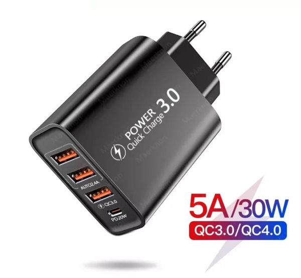 Imagen de CARGADOR 3A 3 PUERTOS USB MAS 1 PUERTO TIPO C